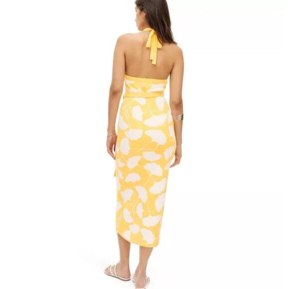 Diane Von Furstenberg DVF Target Yellow Gingko Halter Tie Knit Midi Dress S - Picture 4 of 10